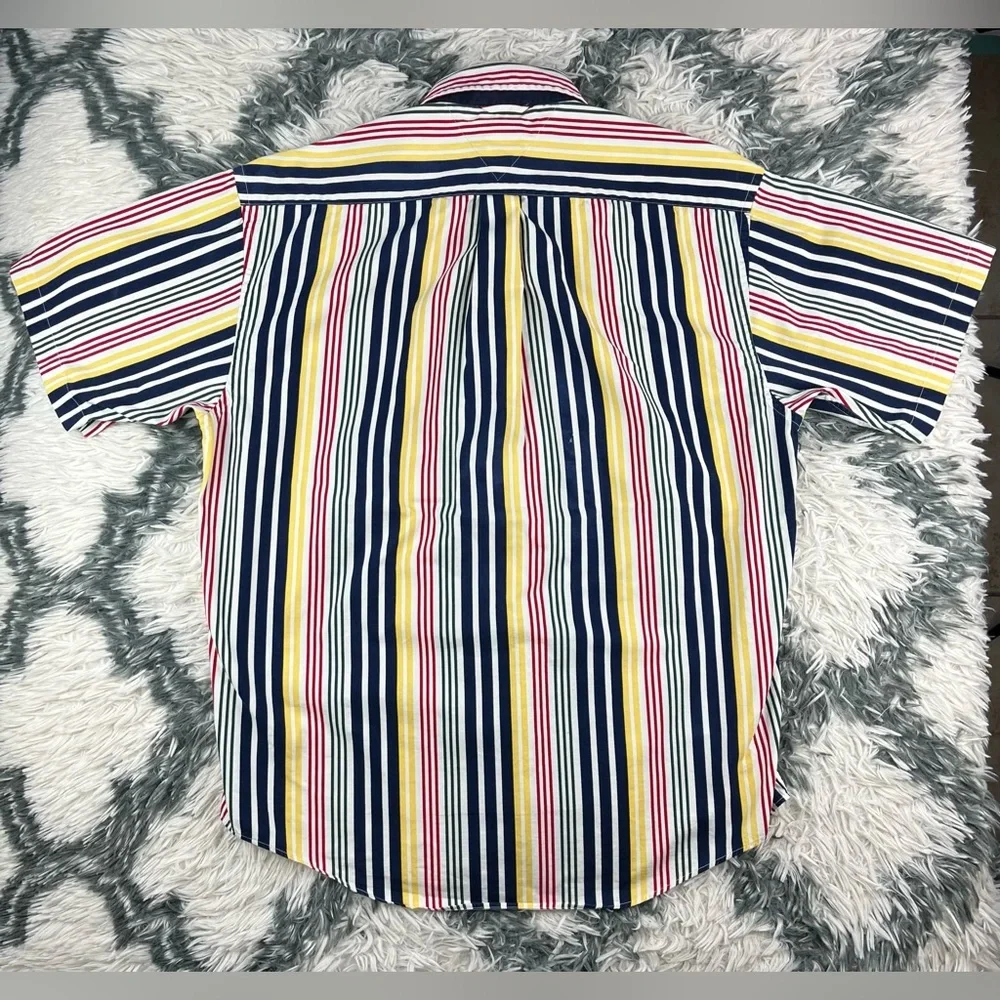 Tommy Hilfiger Men’s Short Sleeve Multi-color Striped Button Up Shirt Size M